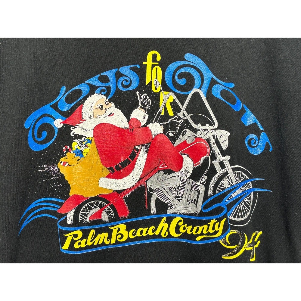Motorcycle Shirt Toys For Tots Palm Beach Mens Black Cotton Vintage Santa Claus